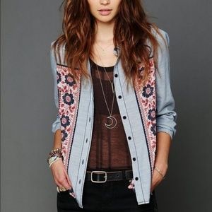 Free people Chambray Banadana Inset Button Down